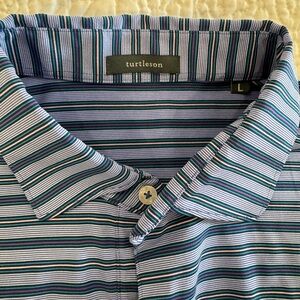 Green and Blue Casual Button Down Shirt with Striped Pattern